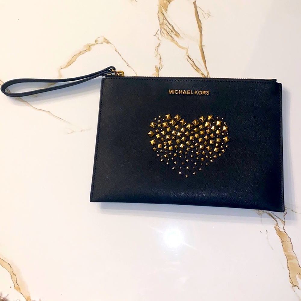 Michael Kors wristlet black and gold.